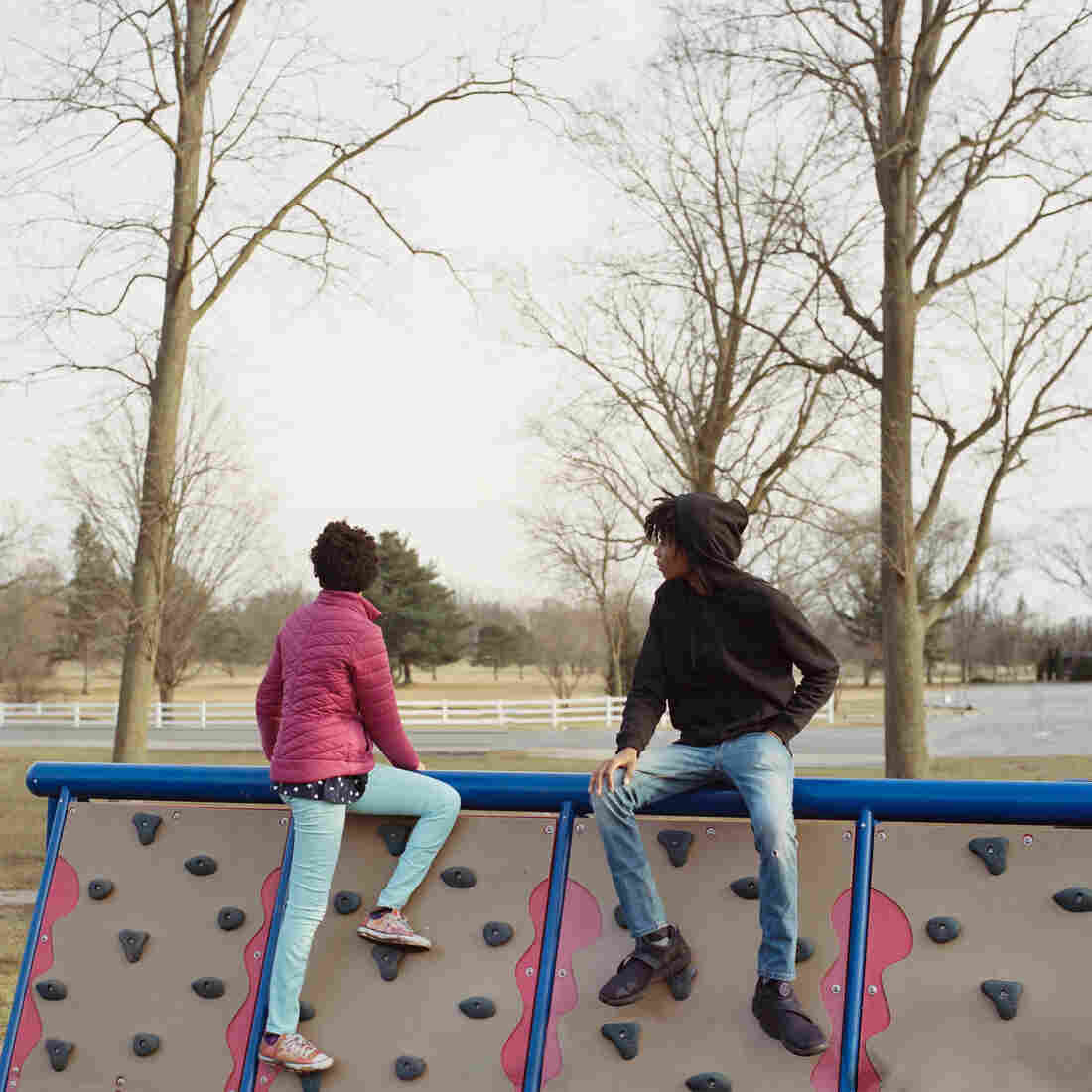 Thandi and Khaya at a playground.