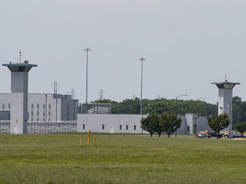 The entrance to the U.S. Penitentiary Terre Haute, Ind., is seen Wednesday. Wesley Purkey, convicted of the 1998 kidnapping and killing of a 16-year-old girl, was executed there Thursday morning. (Michael Conroy/AP)