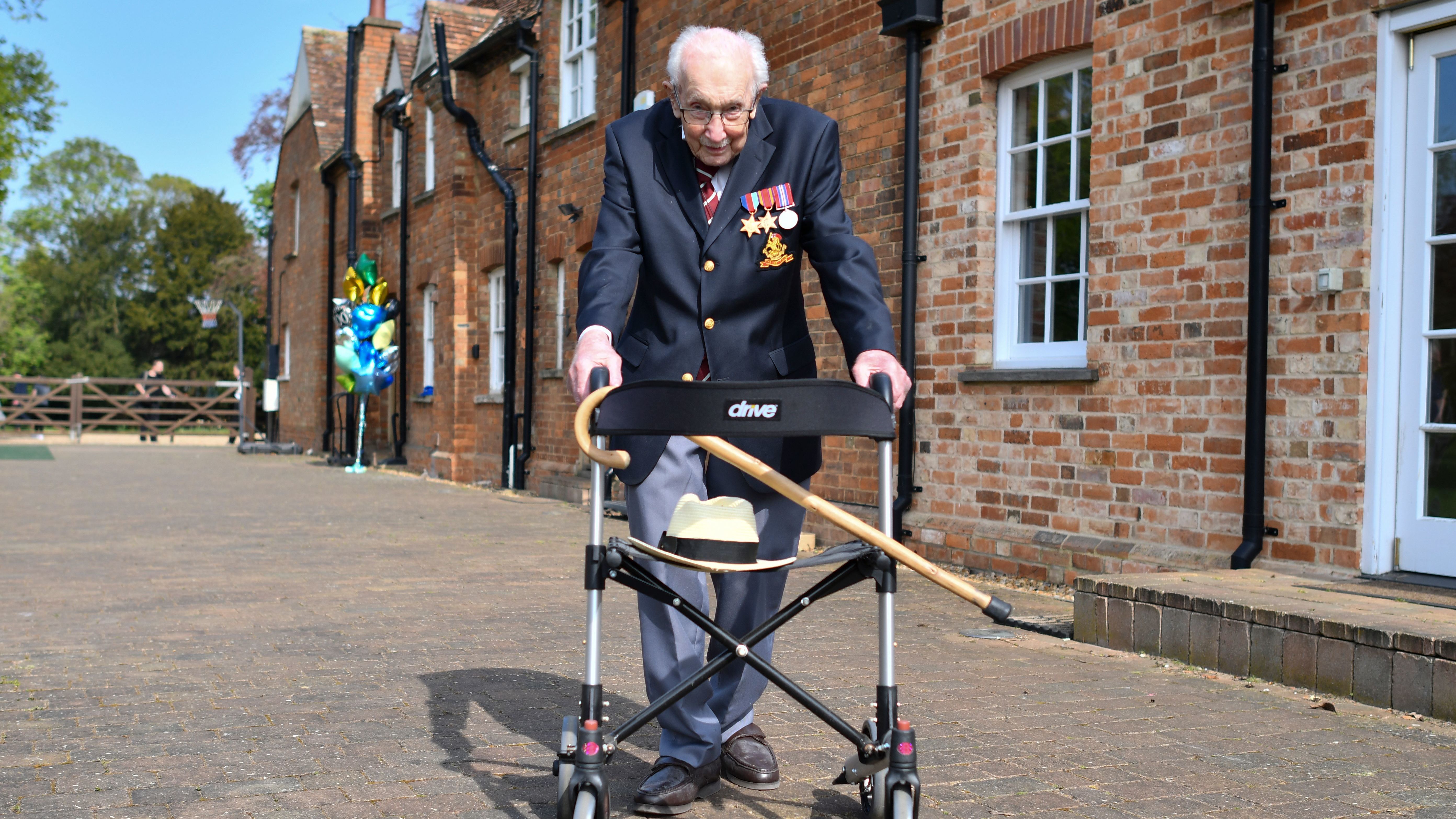 British World War II veteran Capt. Tom Moore raised more than $40 million for health care workers by walking laps in his garden in the weeks leading up to his hundredth birthday in April. He will be knighted in a private ceremony with Queen Elizabeth on Friday.