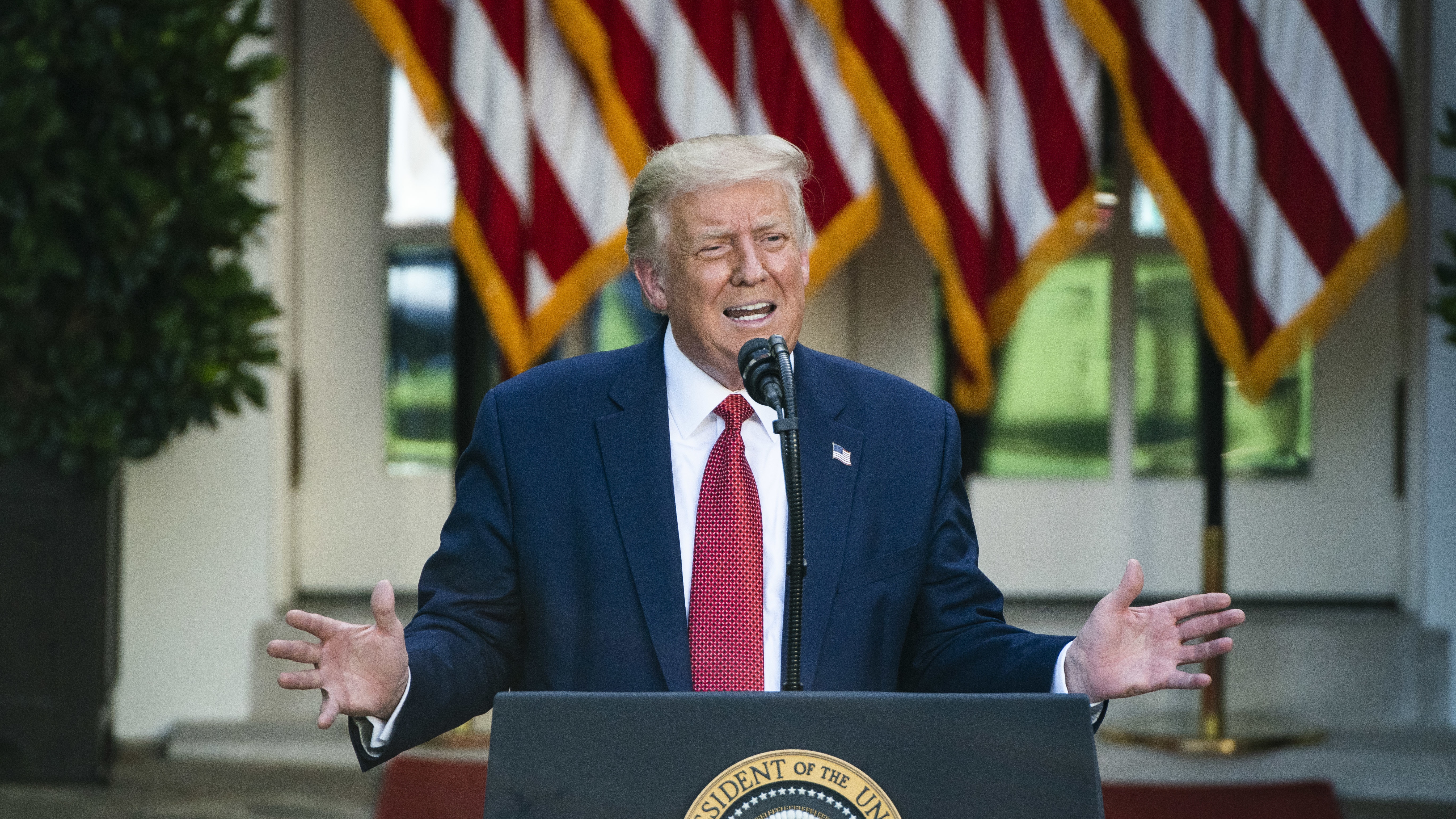 President Trump speaks last week during a press conference in the White House Rose Garden.