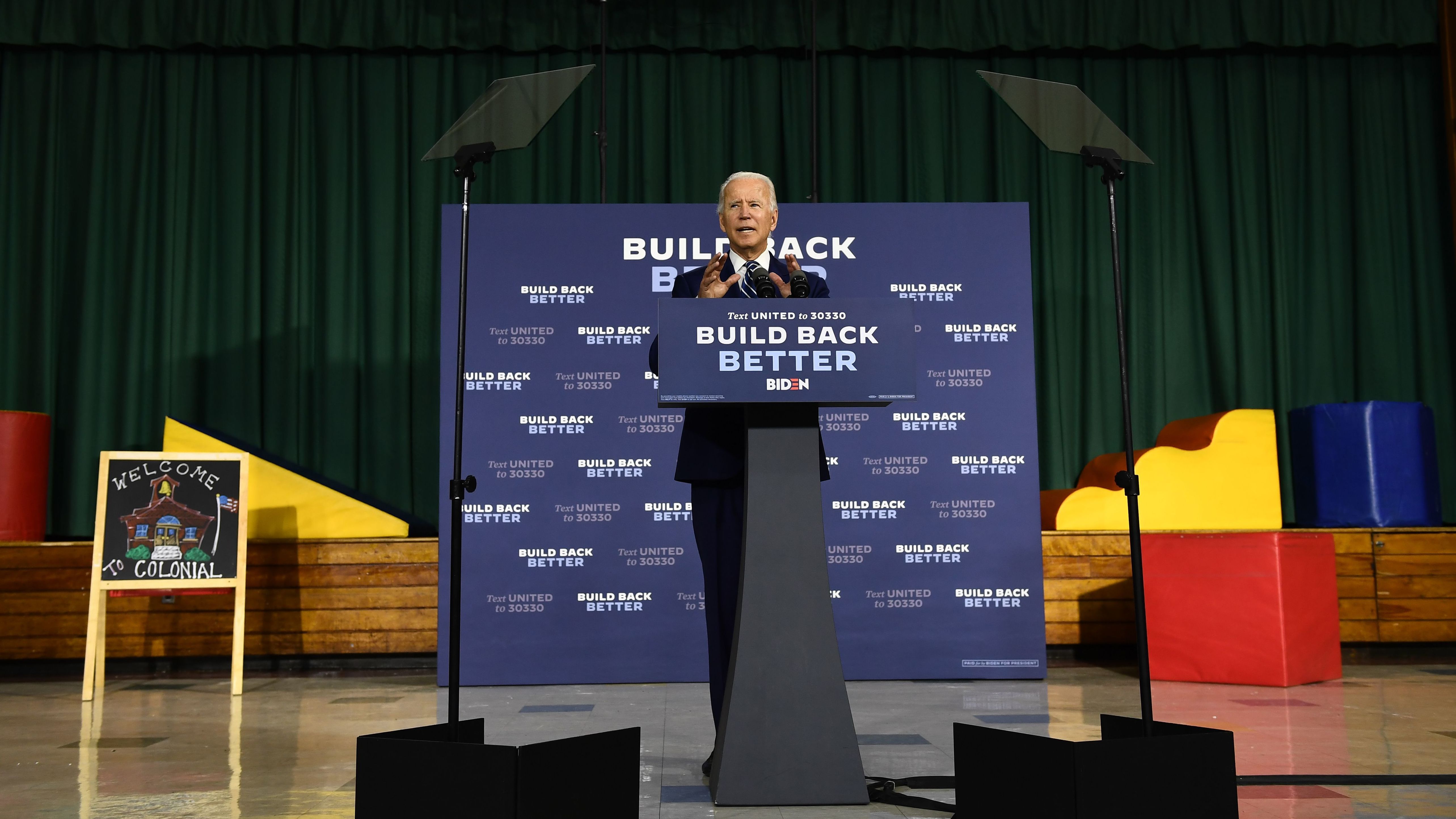 Joe Biden speaks about his economic recovery plan for working families on Tuesday in New Castle, Del. (AFP via Getty Images)