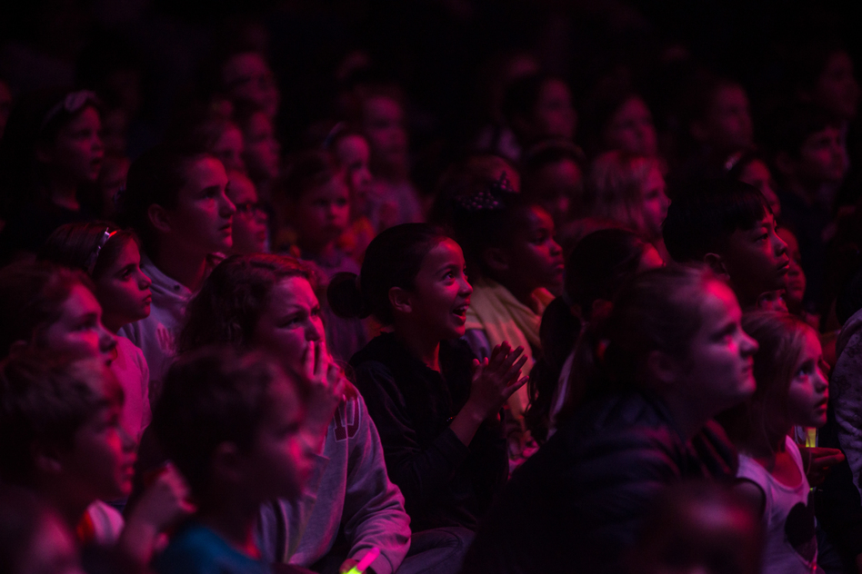 The audience reacts during a Zip Zap circus show in Cape Town, South Africa.