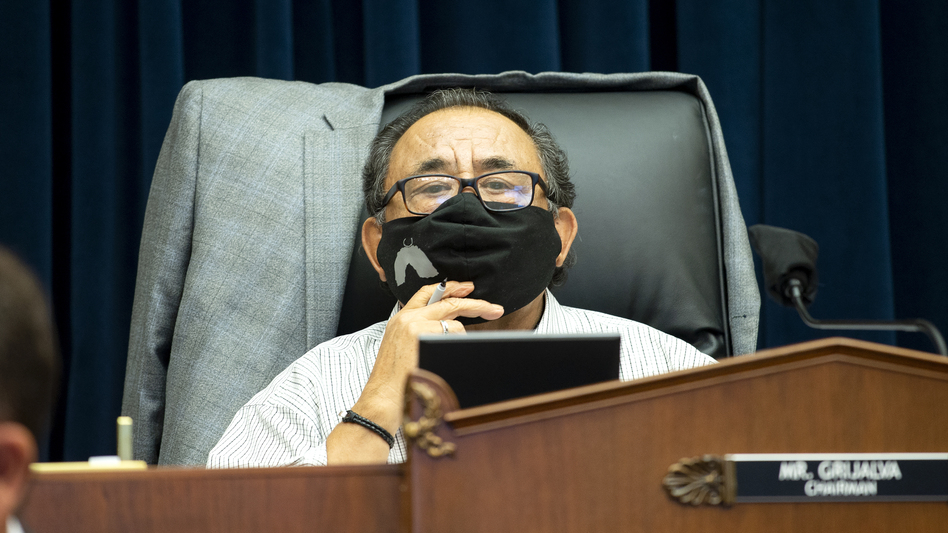 U.S. House Natural Resources Committee Chairman Raul Grijalva of Arizona presides over a hearing examining Park Police response to Lafayette Square protests on June 29 in Washington, D.C. Grijalva tested positive for COVID-19 on Friday.
