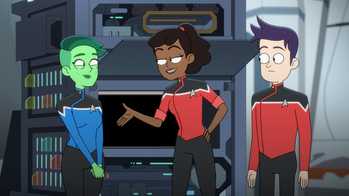 Ensigns Tendi (voiced by Noel Wells), Mariner (voiced by Tawny Newsome) and Boimler (voiced by Jack Quaid) do Starfleet's grunt work on <em>Star Trek: Lower Decks.</em> (CBS All Access)