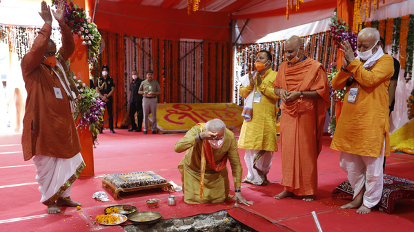 At Site Of Razed Mosque, India's Modi Lays Foundation For Controversial Hindu Temple