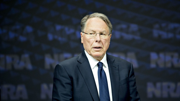 NRA CEO Wayne LaPierre stands onstage at the NRA annual meeting in Dallas on May 5, 2018. The New York attorney general announced Thursday she will launch a civil action to dissolve the association.