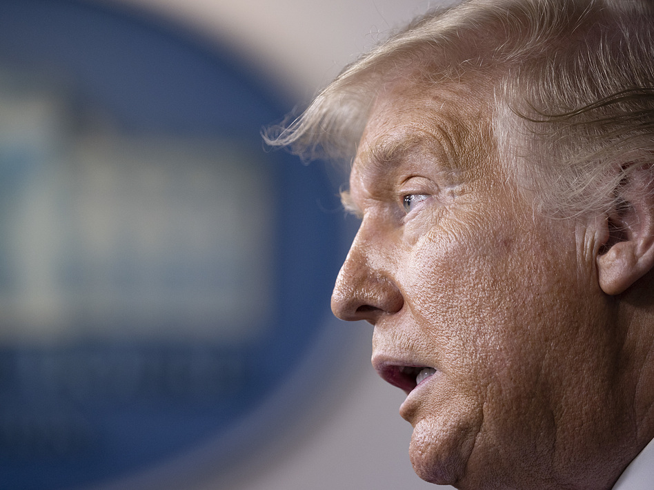 President Trump speaks at a White House briefing Thursday. Earlier he told the Fox Business Network that he plans to block additional funding and election assistance for the U.S. Postal Service to prevent efforts to expand mail-in voting. (Tasos Katopodis/Getty Images)