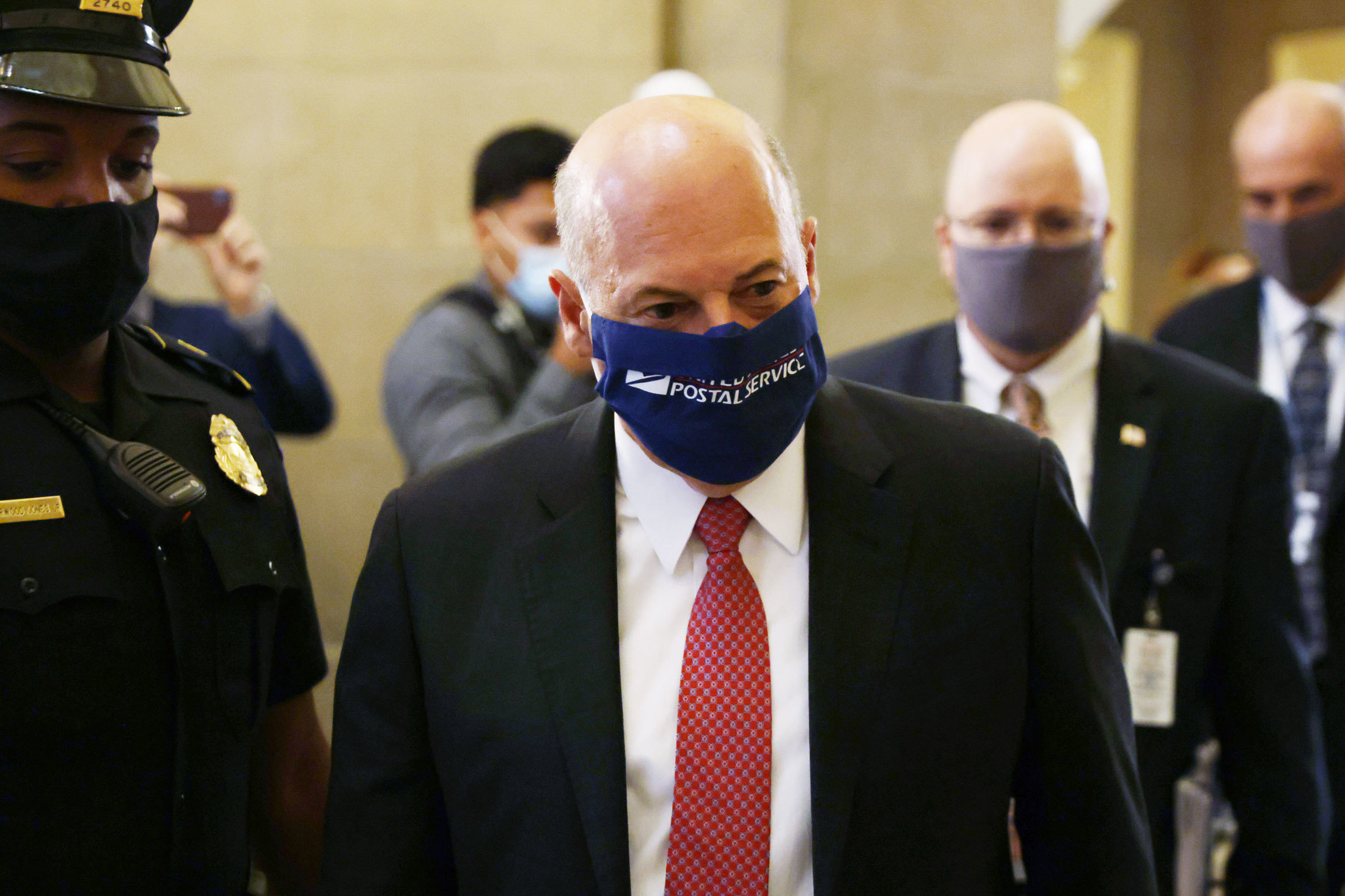 U.S. Postmaster General Louis Dejoy arrives for a meeting at the office of Speaker of the House Nancy Pelosi at the U.S. Capitol earlier this month. (Getty Images)