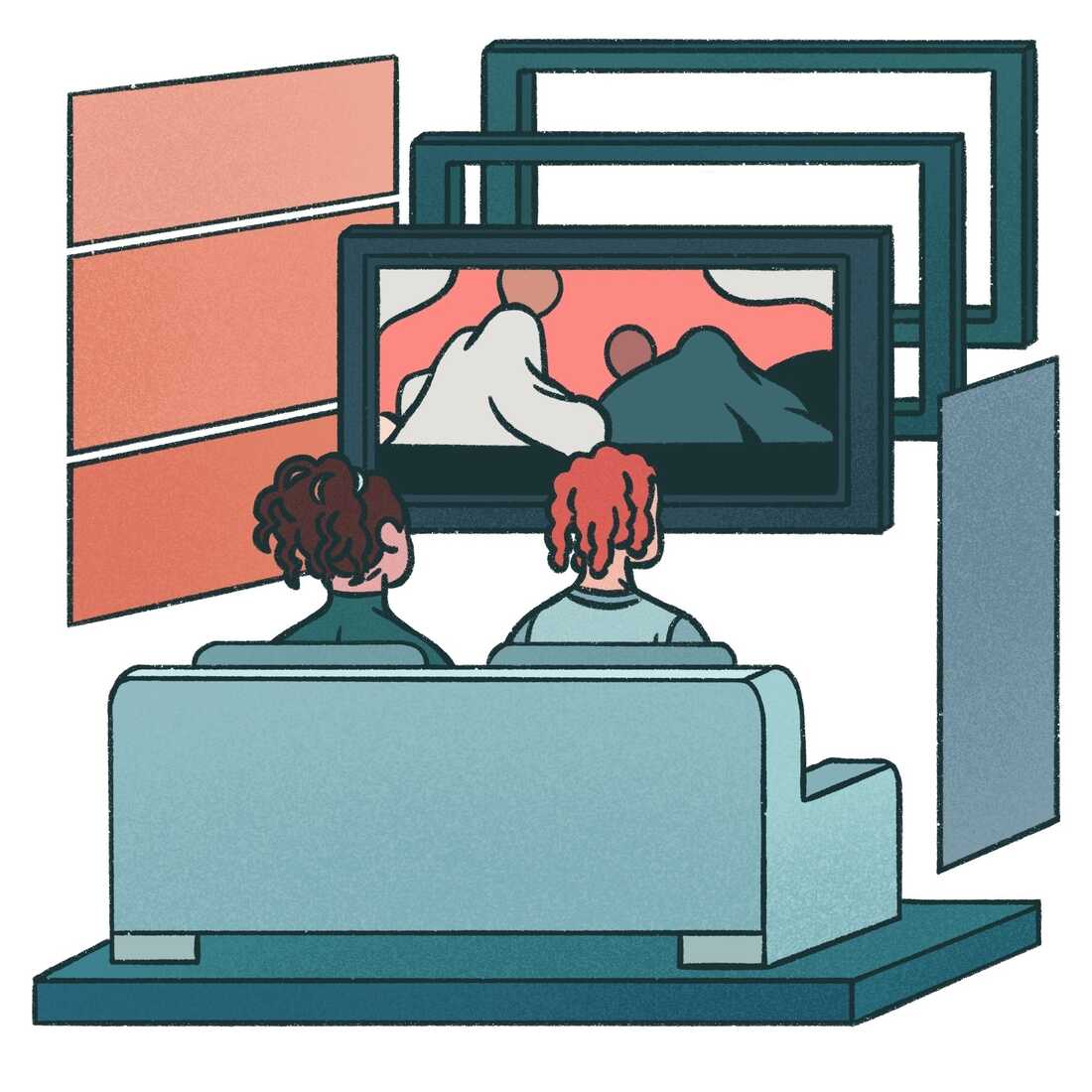 Two friends watch television.