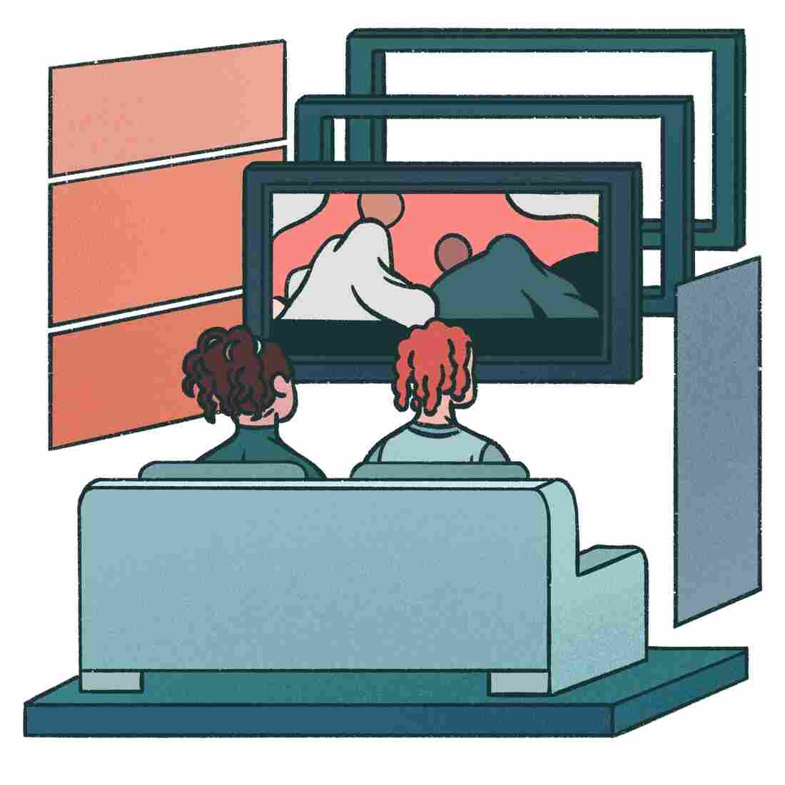 Two friends watch television.