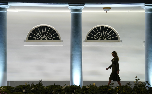 First lady Melania Trump arrives to speak to the Republican National Convention from the White House on Tuesday. She empathized with those struggling with the coronavirus in her remarks.