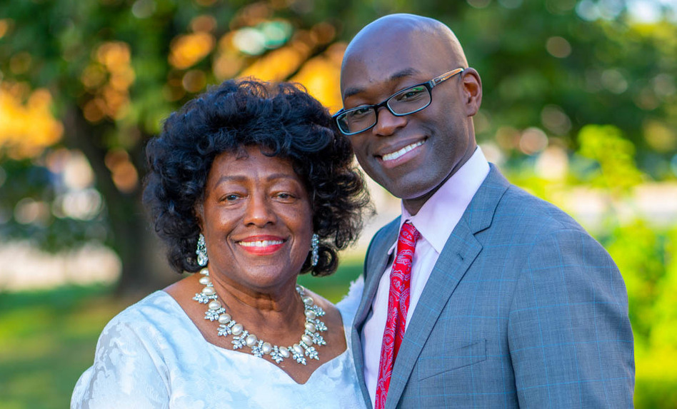 Shirley Darkeh with her son, Ayim Darkeh, at Shirley's 85th birthday celebration at a church on Long Island last year. (Courtesy of Ayim Darkeh)