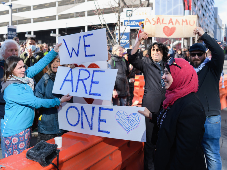 Victims and members of the public following the sentencing of Brenton Harrison Tarrant in Christchurch, New Zealand. (Kai Schwoerer/Getty Images)