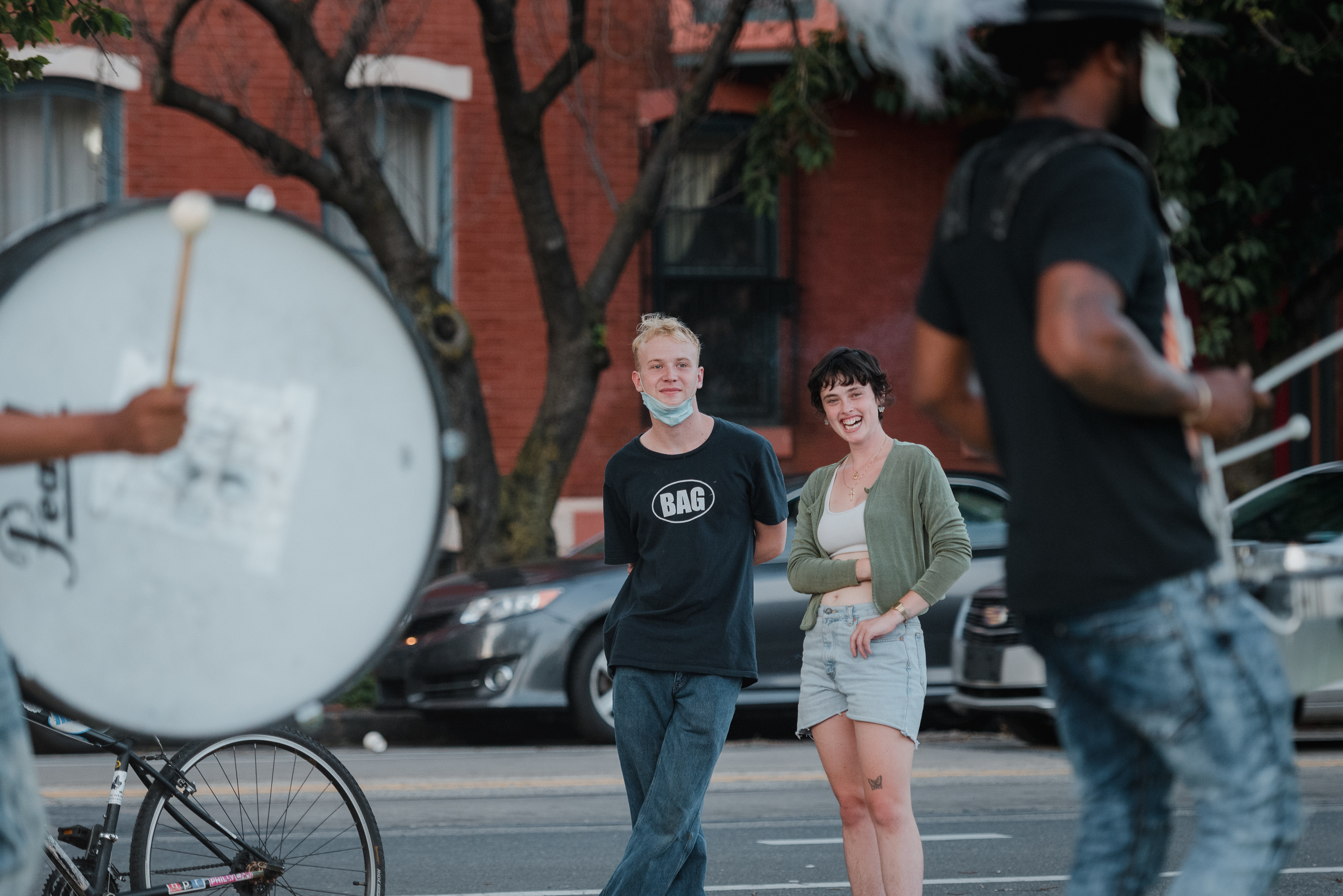 PHOTOS: A Summer Of Community, Despite Social Distance 12 Nat Hilton (left) and Jessica Harmon came out to see the drumline and drill team in West Philadelphia.