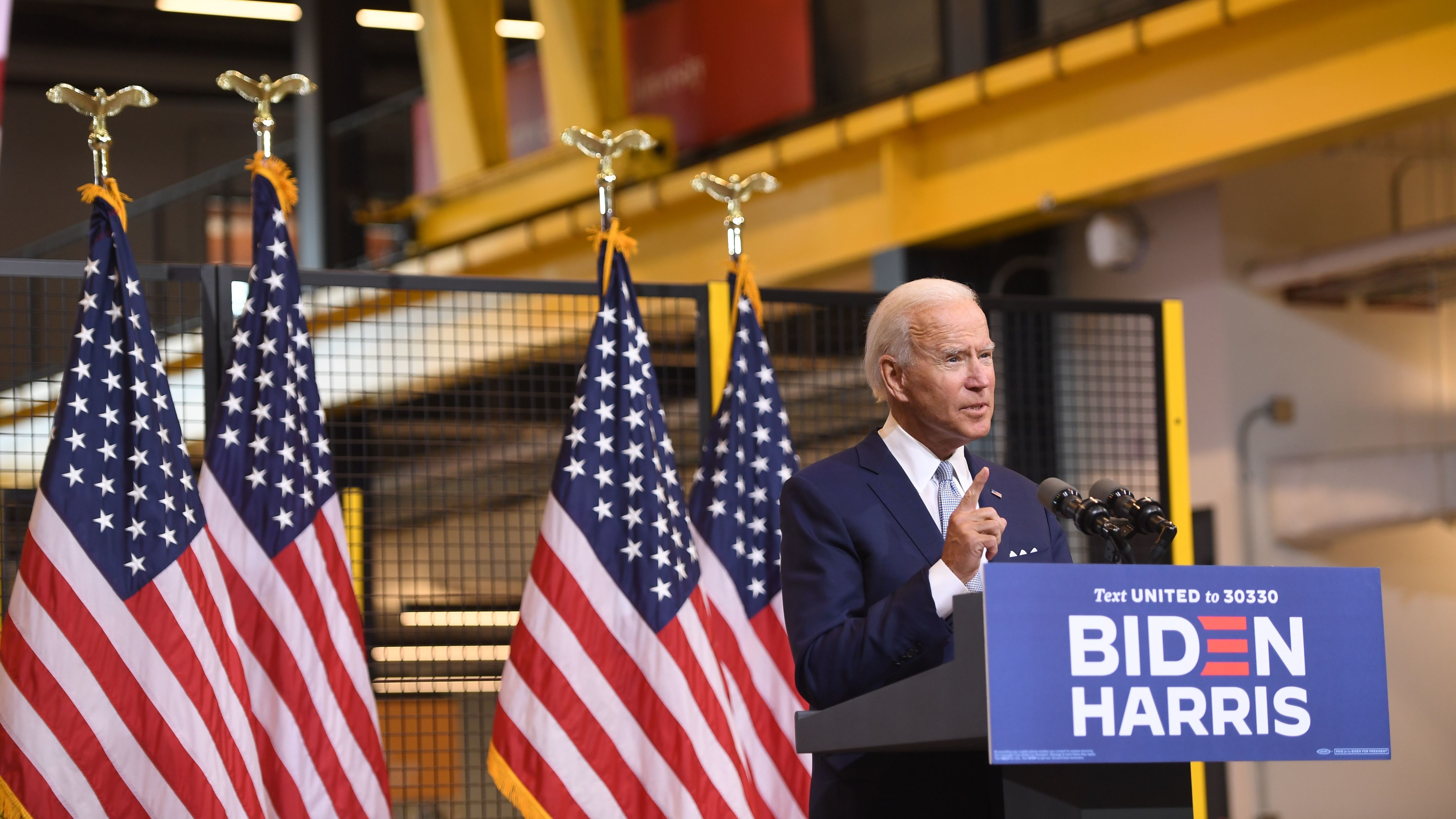 Democratic presidential nominee Joe Biden denounced President Trump during remarks in Pittsburgh on Monday. (AFP via Getty Images)
