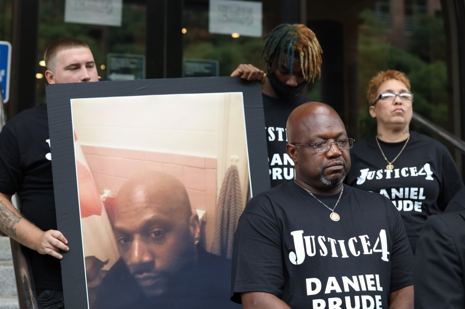 Joe Prude announces plans to sue over the death of his brother, Daniel Prude, while outside Rochester, N.Y., City Hall on Wednesday. (WXXI News)