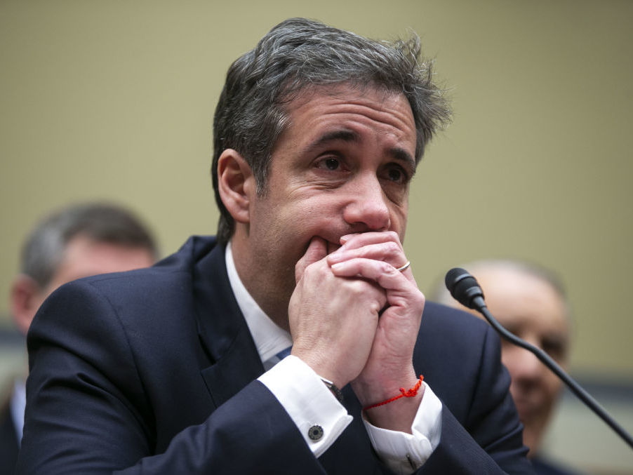 Michael Cohen, former personal lawyer to President Trump, listens to closing statements during a House Oversight Committee hearing in February 2019. (Bloomberg via Getty Images)