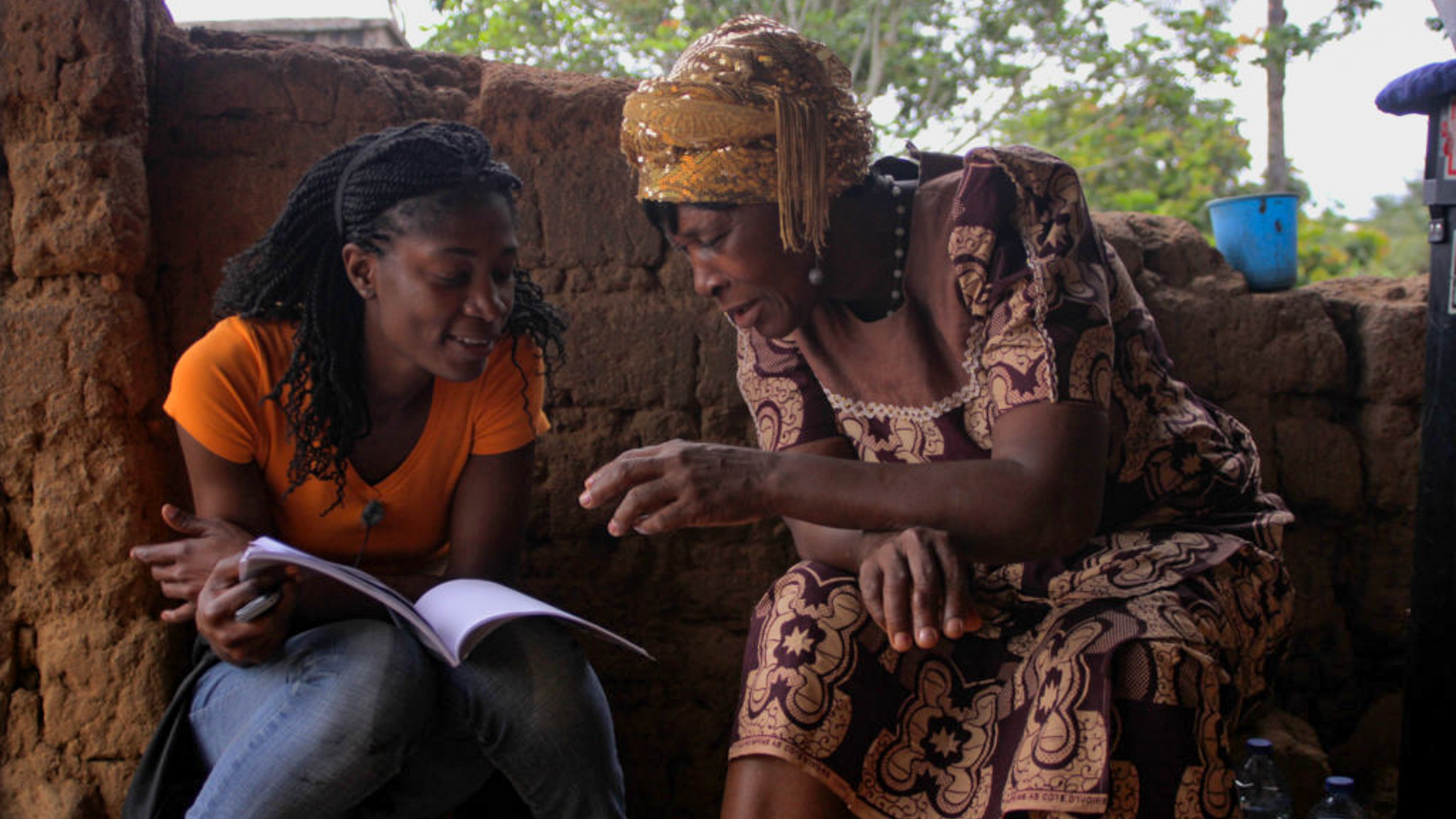 Rosine Mbakam (left) and her mother on the set of 