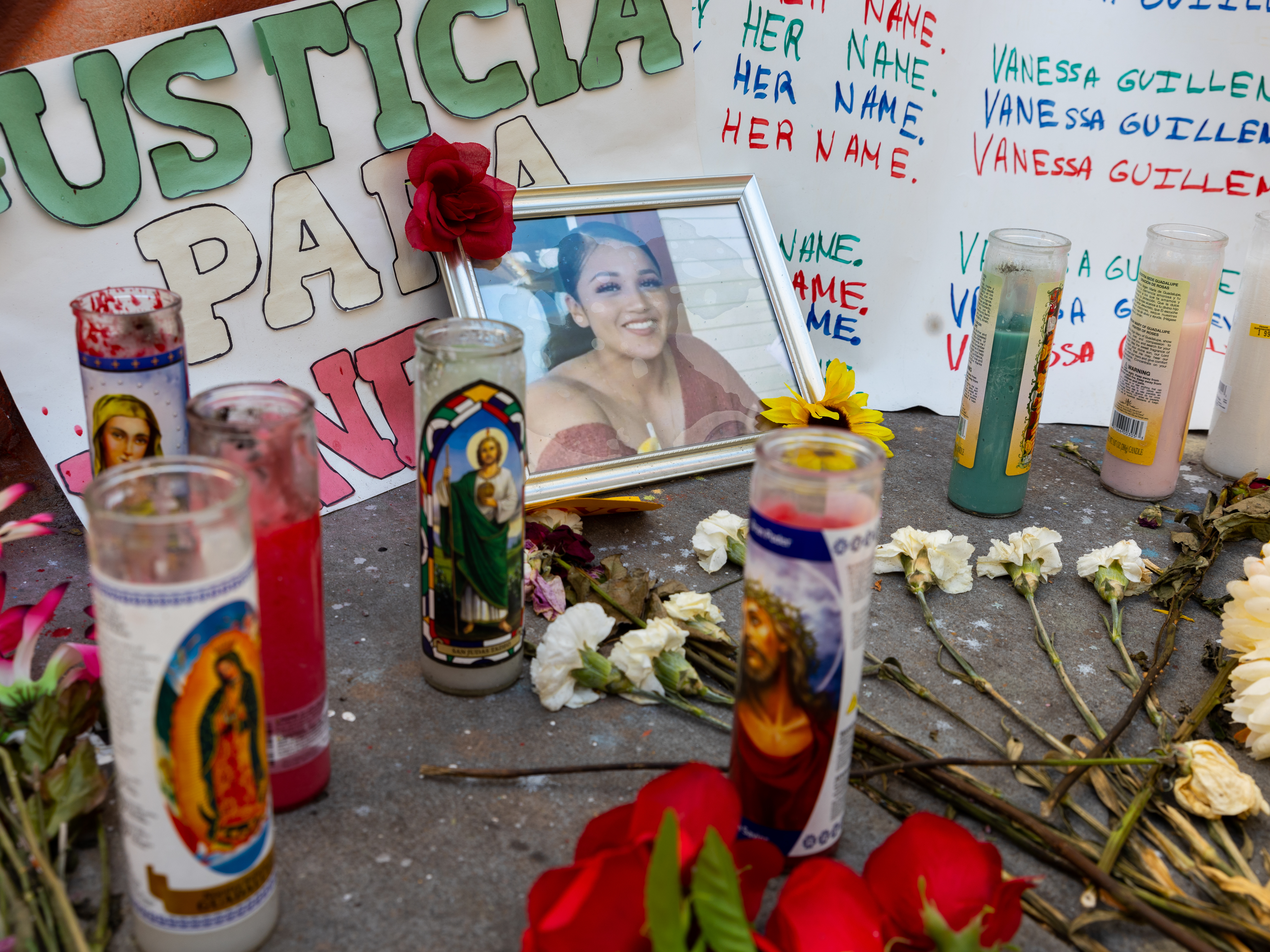 A picture of Army Spc. Vanessa Guillen is seen in Washington, D.C., in July. Congress is launching an investigation into her killing and other deaths at Fort Hood. (Aurora Samperio/NurPhoto via Getty Images)