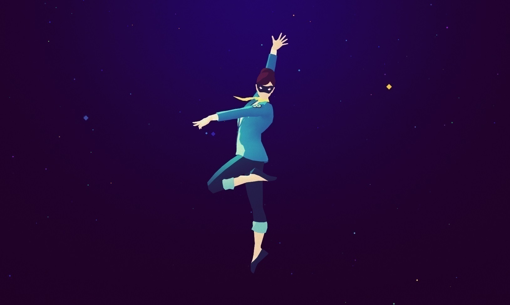 <em>Sayonara Wild Hearts</em>' protagonist assumes her heroic form as masked avenger The Fool. (Simogo)