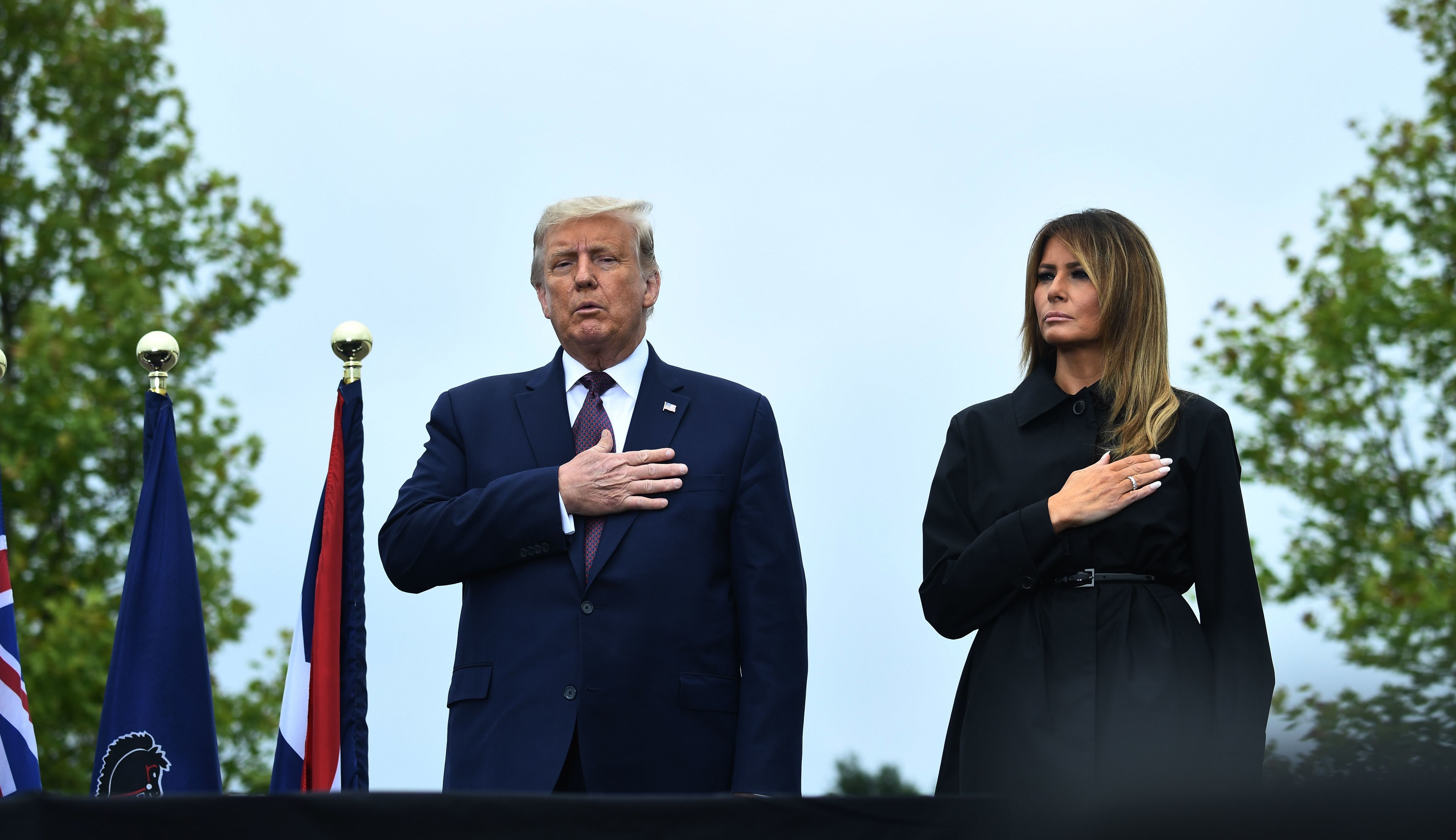 President Trump and first lady Melania Trump attend a ceremony commemorating the 19th anniversary of the Sept. attacks in Shanksville, Pa., on Friday. (AFP via Getty Images)