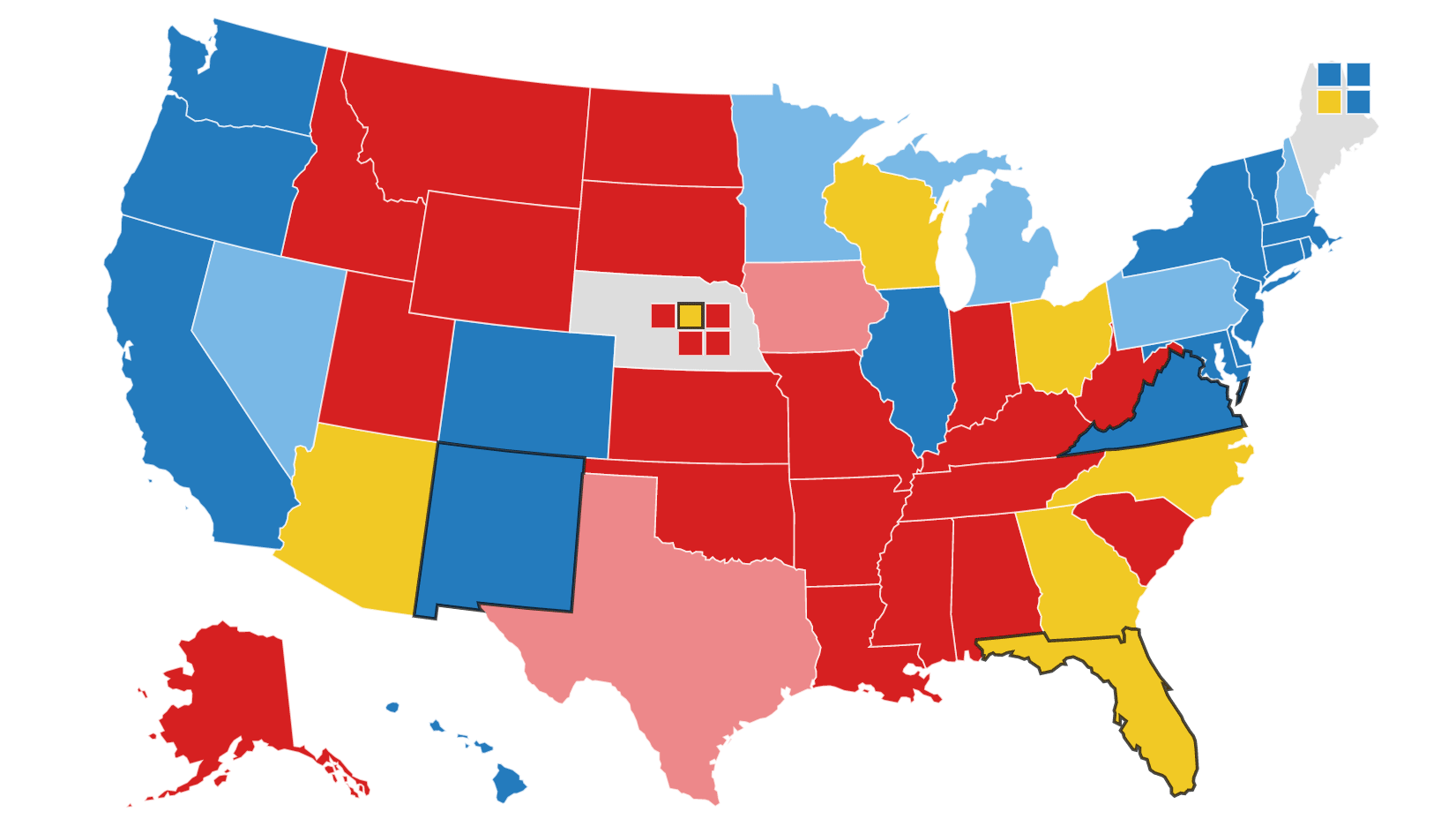 The president was at a low point against former Vice President Joe Biden, but in the past month, even though Biden still has an edge, the landscape has tightened some, according to the latest NPR Electoral College analysis.