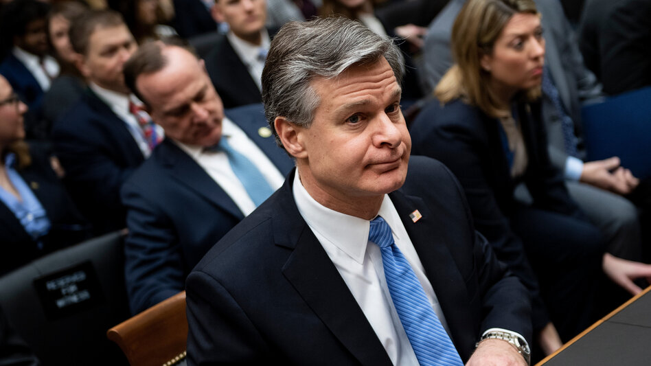 FBI Director Christopher Wray, pictured on Capitol Hill on Feb. 5, is briefing House members on security threats on Thursday.
