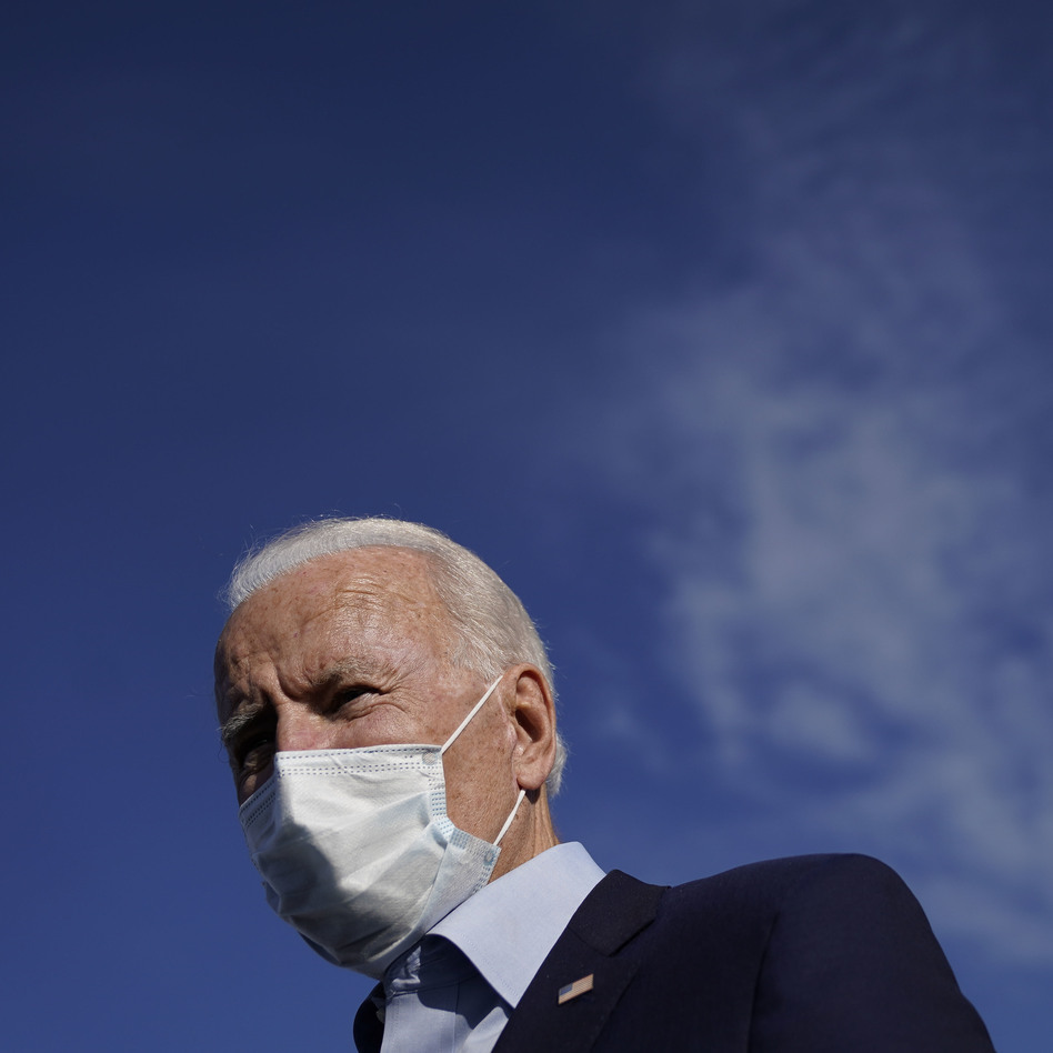 Democratic presidential nominee and former Vice President Joe Biden speaks to reporters before boarding his campaign plane at Duluth International Airport on September 18, 2020 in Duluth, Minn.