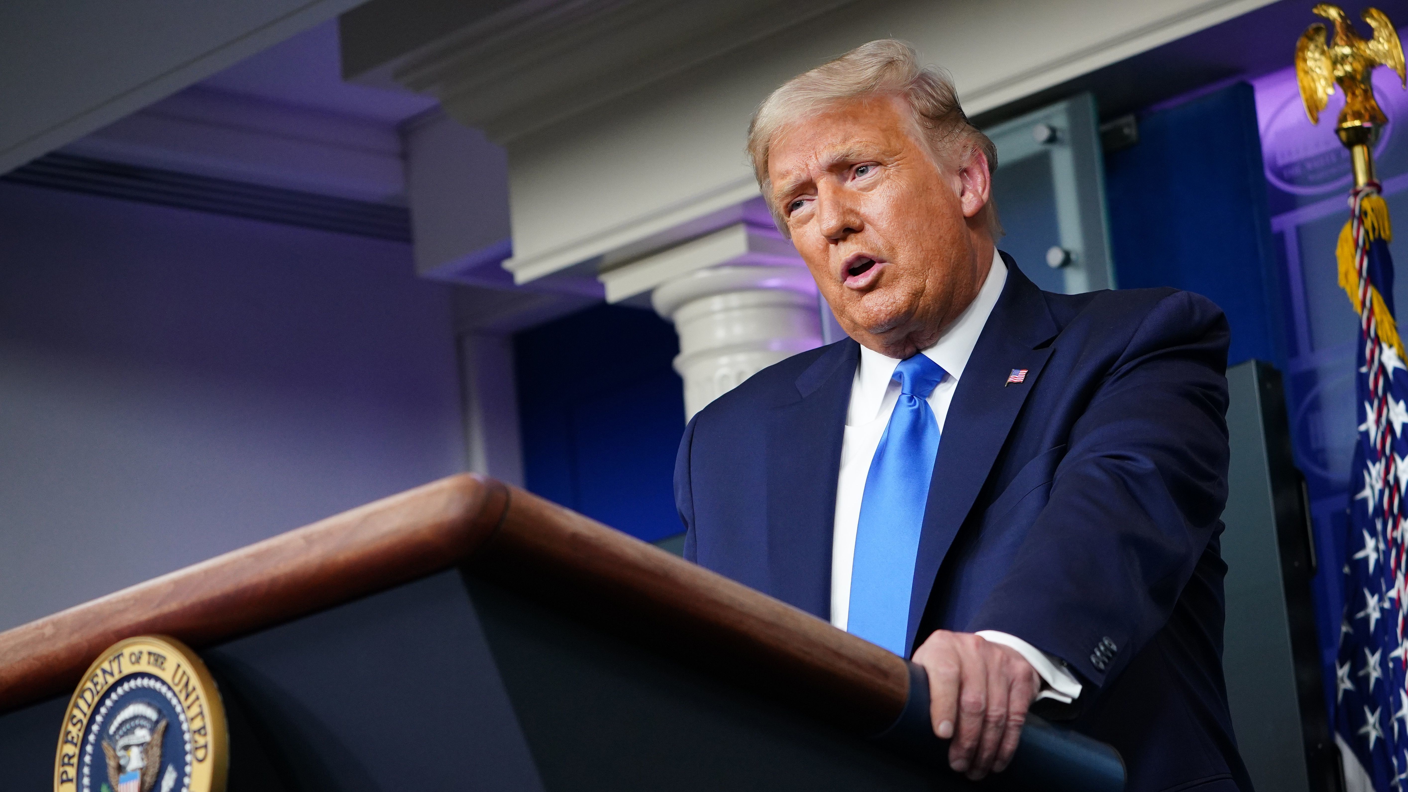President Trump speaks holds a press conference at the White House on Wednesday night. (AFP via Getty Images)