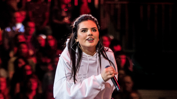 Dutch YouTube star turned model and singer Famke Louise performs on stage during a live show on television in the Netherlands. Famke Louise has come under fire recently for saying she would no longer participate in public campaigns to combat COVID-19.