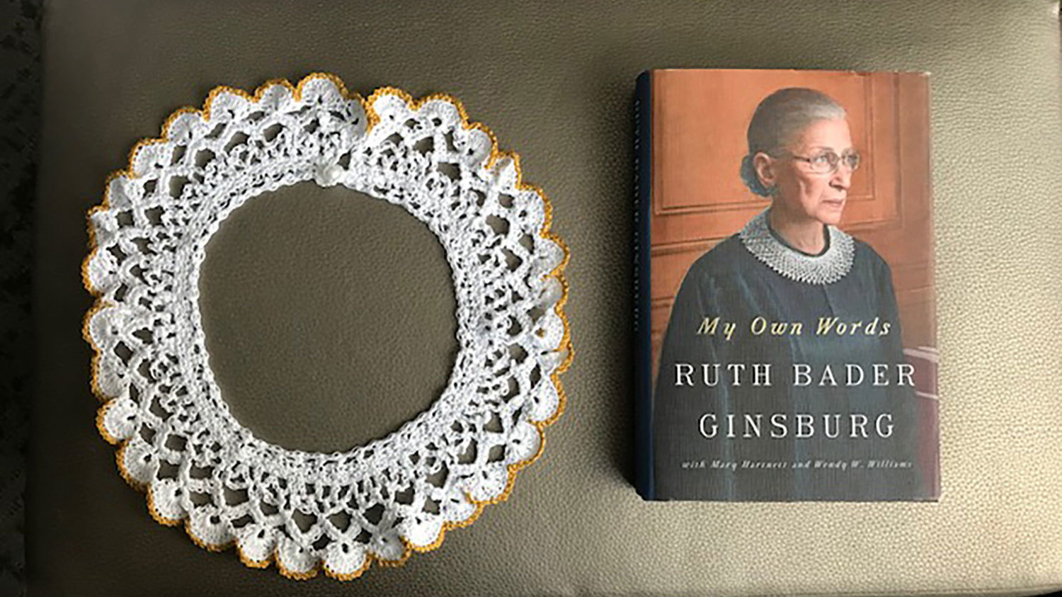Supreme Court Justice Ruth Bader Ginsburg donated one of her lace collars and a copy of the book My Own Words to the Museum of the Jewish People in Tel Aviv.