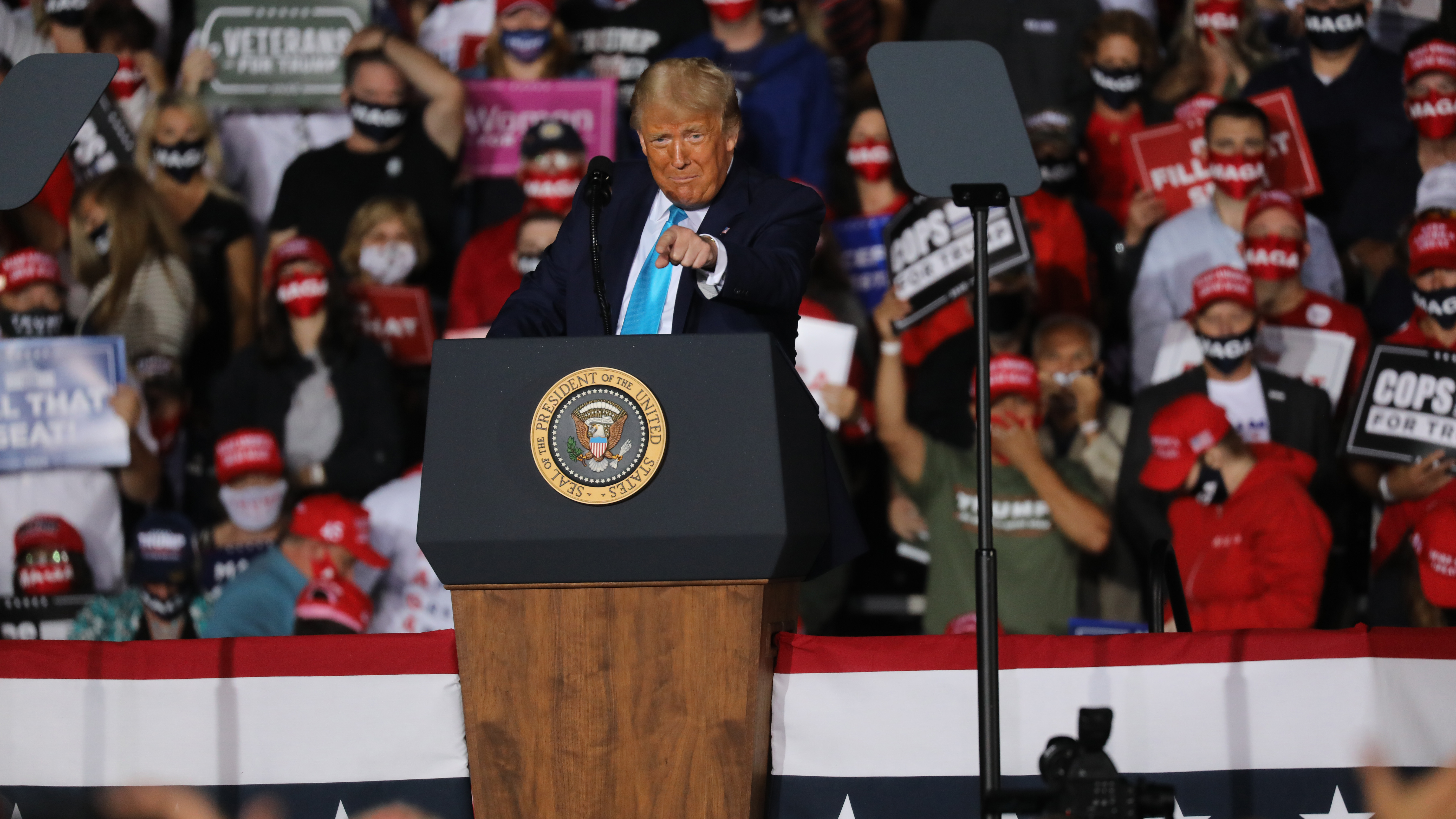 President Trump speaks at a rally at Harrisburg International Airport on Saturday in Middletown, Pa. The president has tested positive for the coronavirus, but it is unclear when he contracted it. (Getty Images)