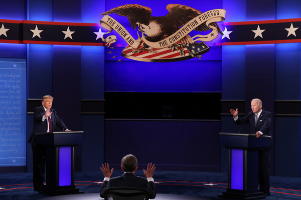 Trump and Democratic presidential nominee Joe Biden participate in the first presidential debate moderated by Fox News anchor Chris Wallace in Cleveland on Tuesday.