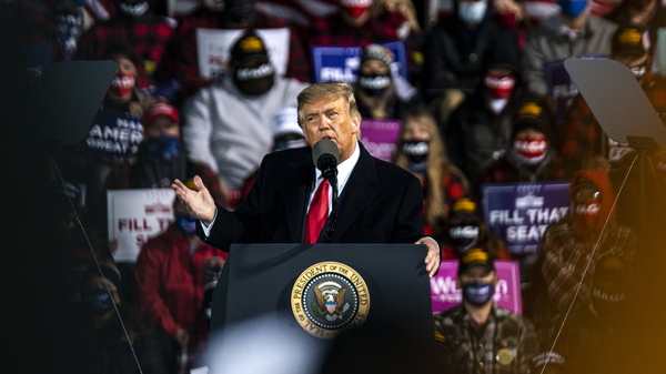 Trump speaks during a campaign rally at the Duluth International Airport on Sept. 30, 2020 in Duluth, Minn.