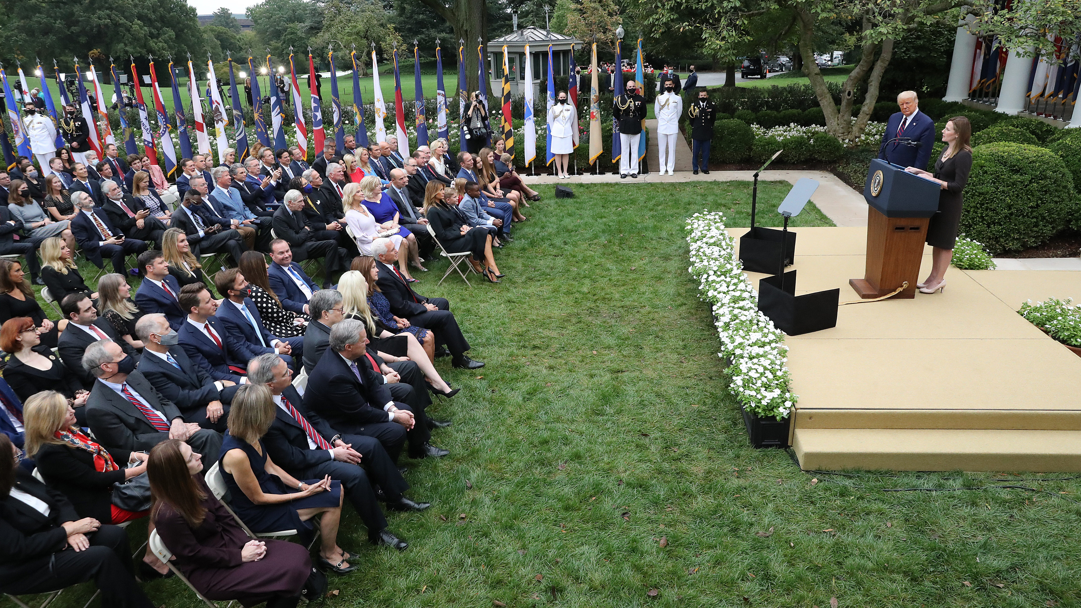 Judge Amy Coney Barrett speaks after U.S. President Trump formally announced that she will be his nominee to the Supreme Court in the Rose Garden at the White House. (Getty Images)