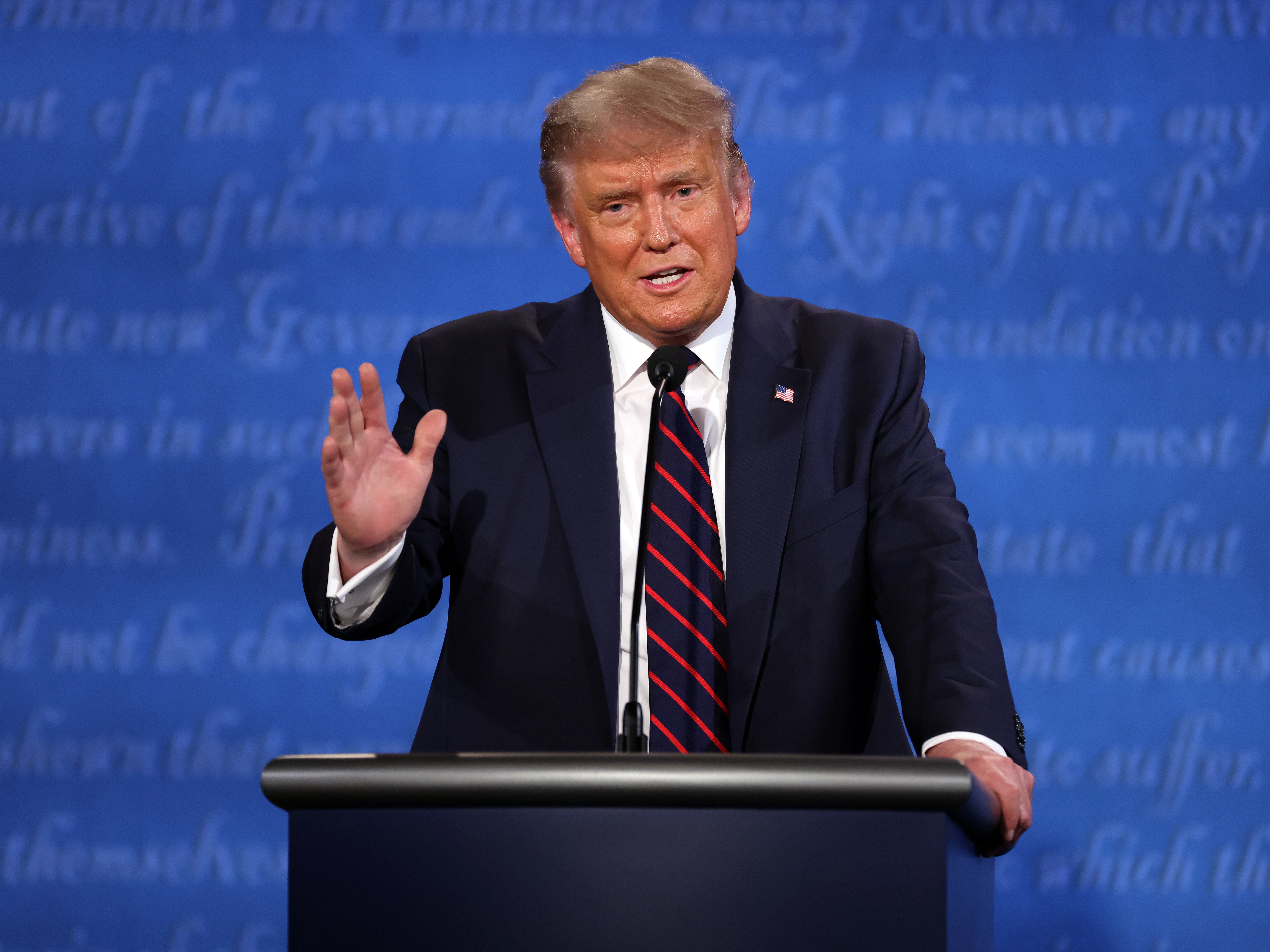 During the Sept. 29 presidential debate with Democratic nominee Joe Biden in Cleveland, President Trump declined to denounce white supremacists. Days later he told Fox News that he condemned right-wing hate groups such as the Ku Klux Klan and the Proud Boys. (Getty Images)