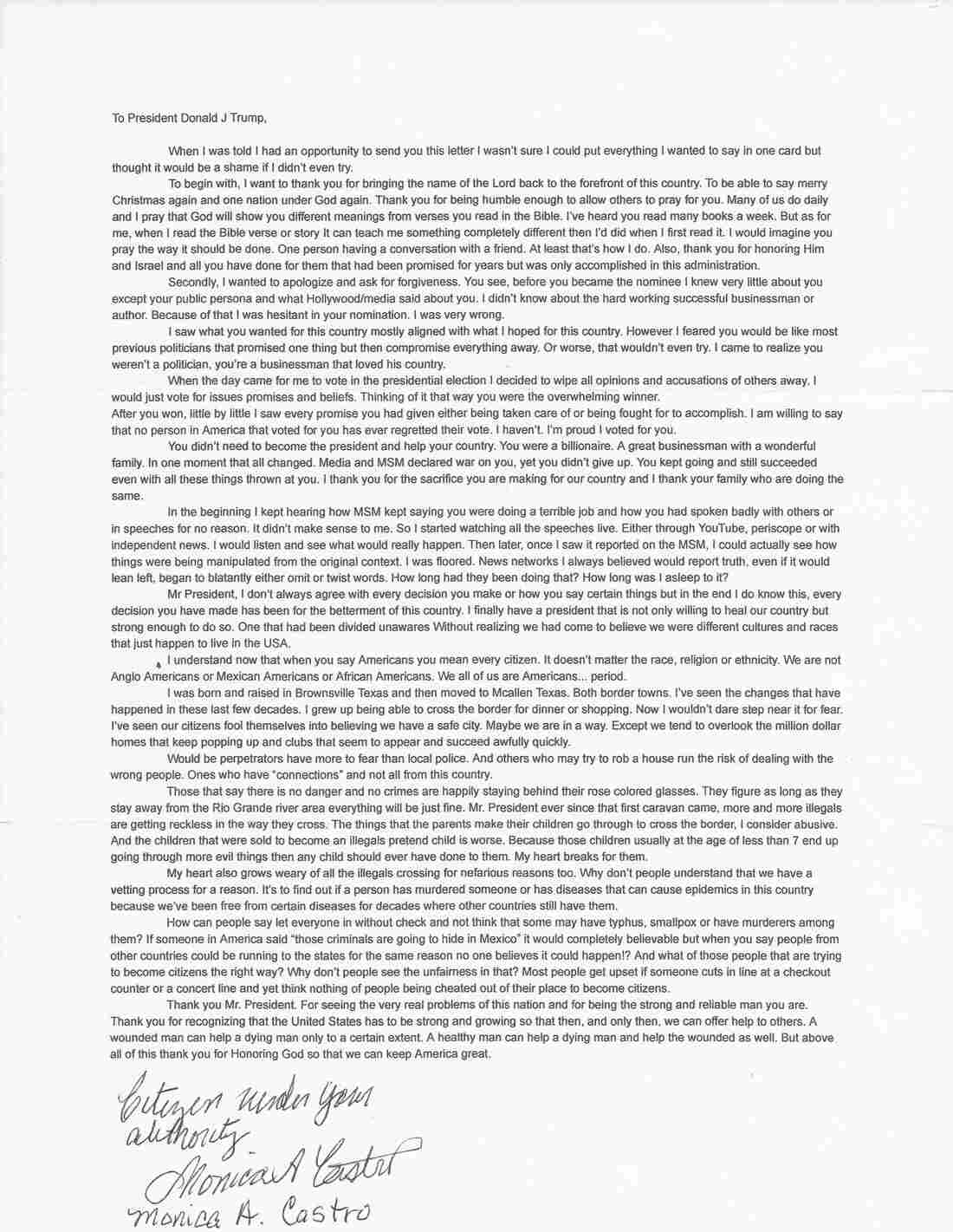 Monica Castro letter
