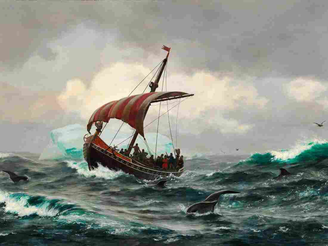 Painting by Carl Rasmussen: Summer in the Greenland coast circa year 1000