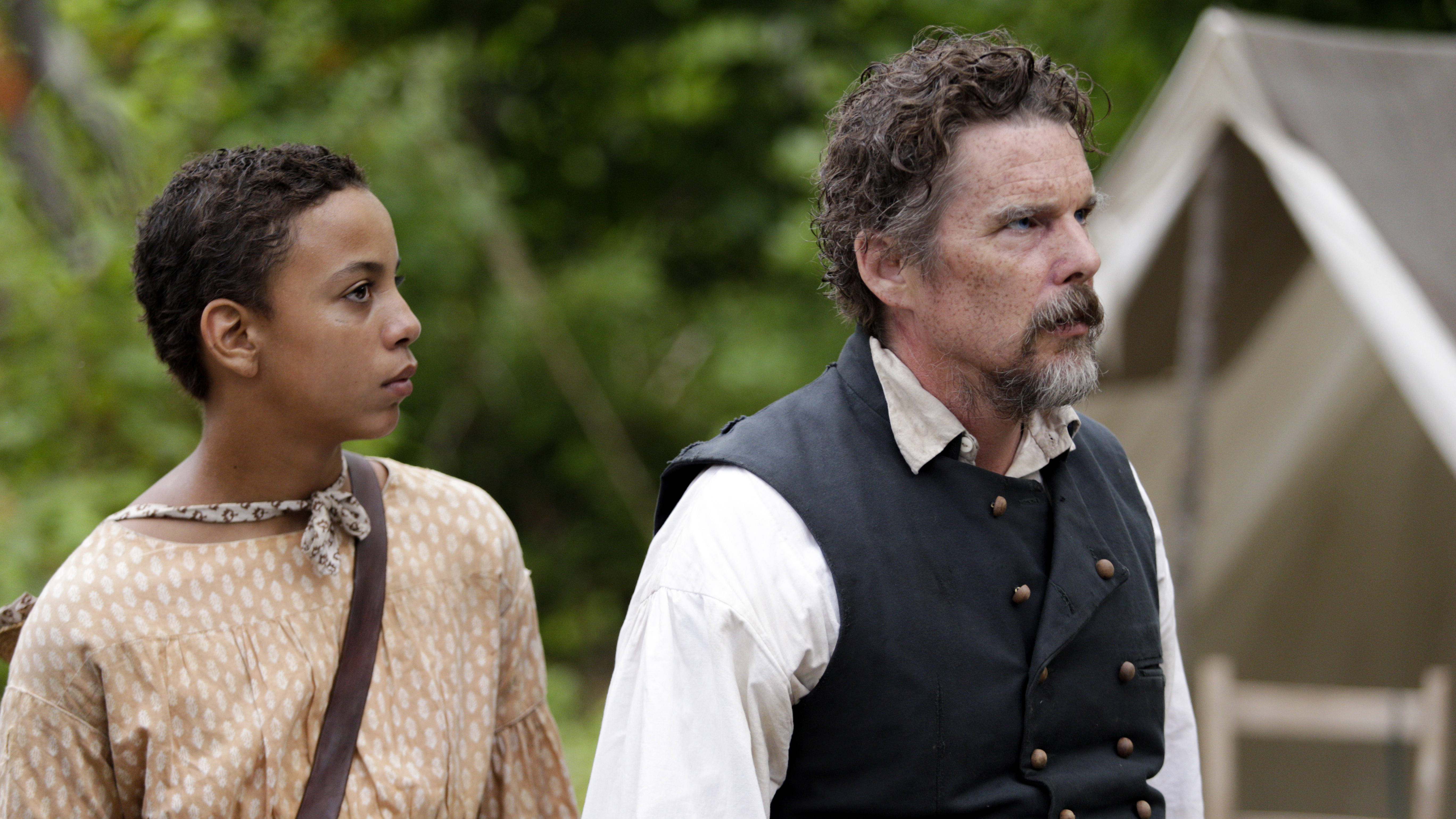 Joshua Caleb Johnson as Onion and Ethan Hawke as John Brown in <em>The Good Lord Bird</em>. (Showtime)