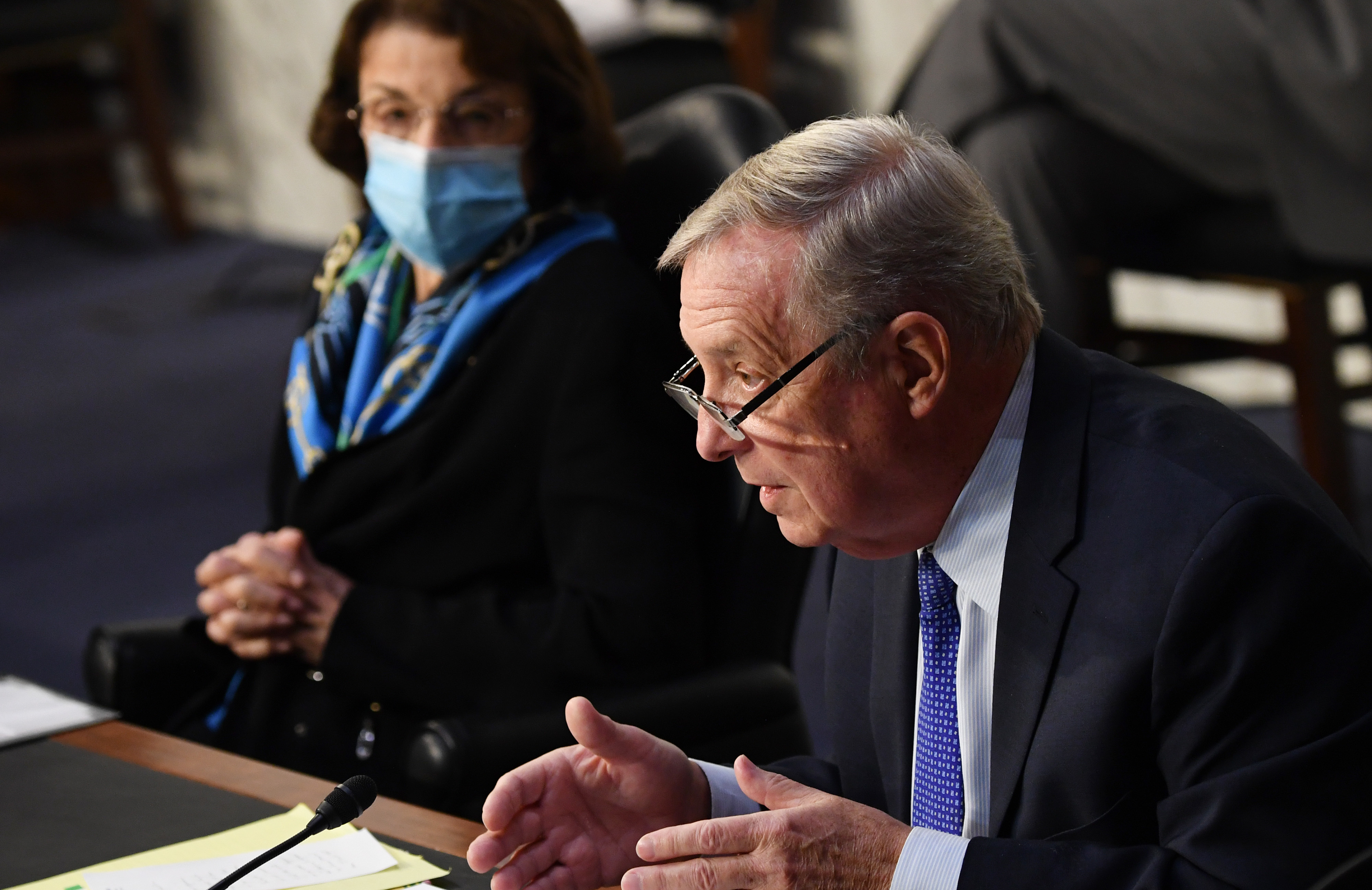 Democratic Sens. Dianne Feinstein and Dick Durbin questioned Judge Amy Coney Barrett on voting rights during Wednesday's confirmation hearing. (Getty Images)