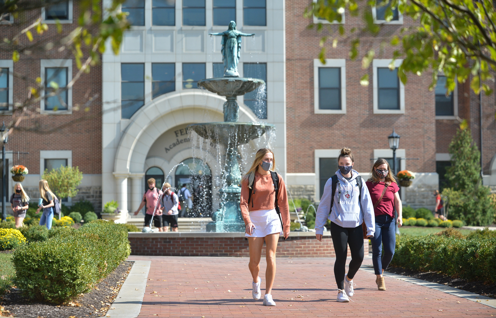 Students at Benedictine College in Atchison, Kan. The pandemic is straining many small American colleges, but some enjoy distinct advantages over their bigger rivals in fighting the spread of the coronavirus on campus. (KCUR.org)
