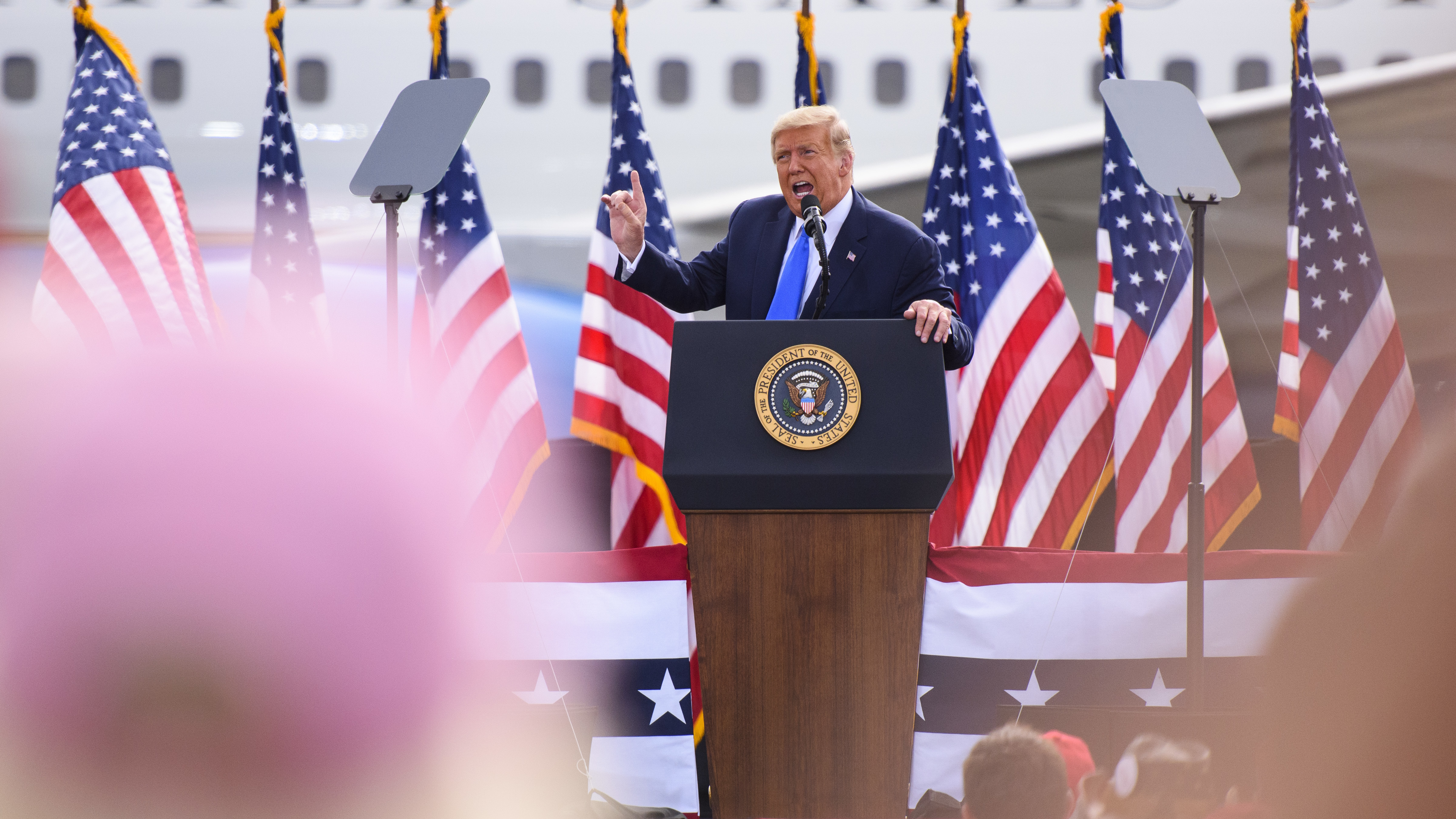 President Trump speaks at a campaign rally at the Pitt-Greenville Airport in Greenville, N.C., on Thursday. (Getty Images)