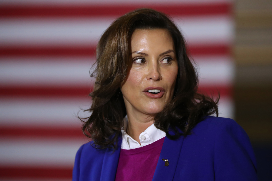 Michigan Gov. Gretchen Whitmer is seen here campaigning for Democratic presidential nominee Joe Biden on Oct. 16.