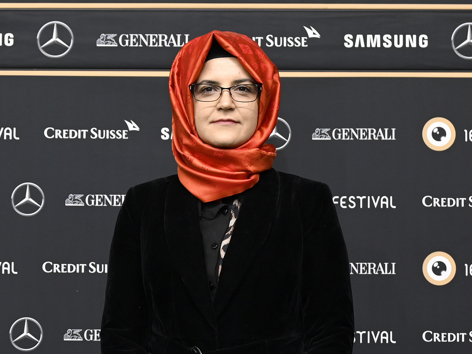 Hatice Cengiz says her accusations against Saudi Crown Prince Mohammed bin Salman over the murder of Jamal Khashoggi would not receive a fair trial in Saudi Arabia. She is seen here earlier this month at the 16th Zurich Film Festival in Switzerland.