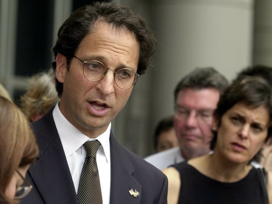 Prosecutor Andrew Weissmann talked with reporters outside the federal courthouse in Houston in 2002. His new book reflects on the past and potential future of the Justice Department. (Pat Sullivan/AP)
