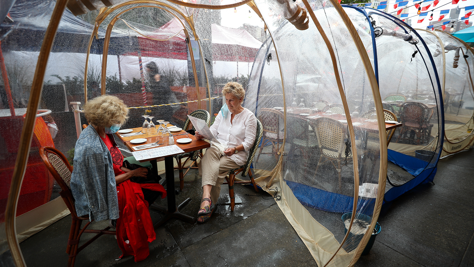 The latest pandemic dining twist: the outdoor bubble, seen here at a New York City restaurant. Sure, it