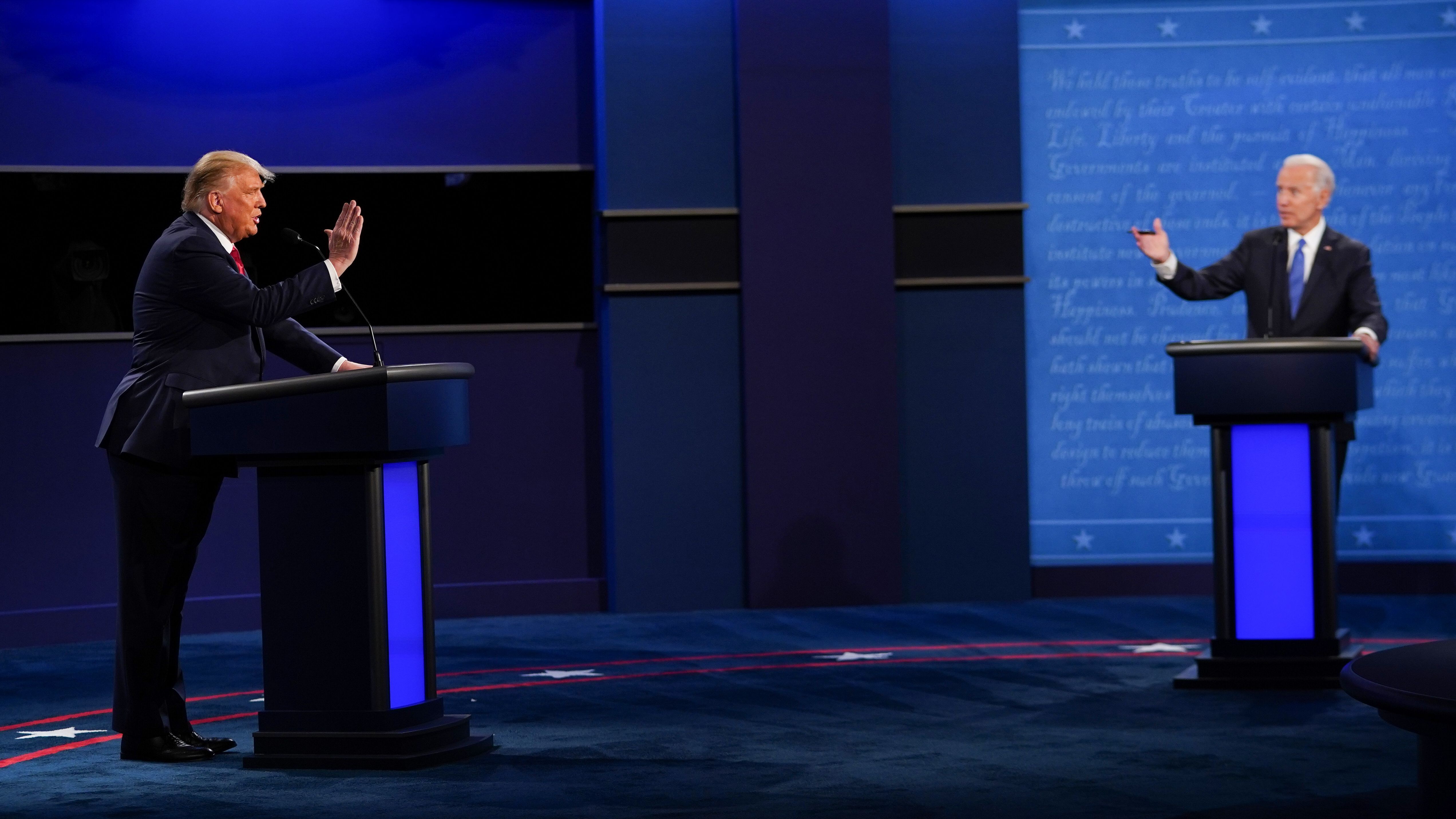 President Trump, left, and former Vice President Joe Biden met for the last presidential debate at Belmont University in Nashville, Tenn. For the most part, it was a civil night. (AFP via Getty Images)