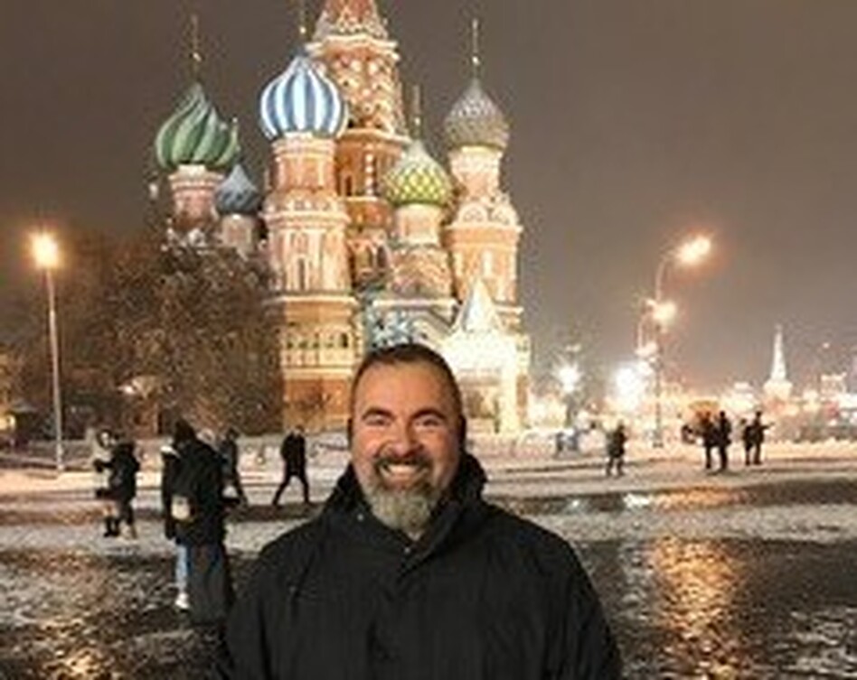 Marc Polymeropoulos, a senior CIA official, photographed in Moscow's Red Square in 2017. He fell ill on that trip and has since suffered debilitating migraine headaches that led him to resign from the agency. (Courtesy of Marc Polymeropoulos)