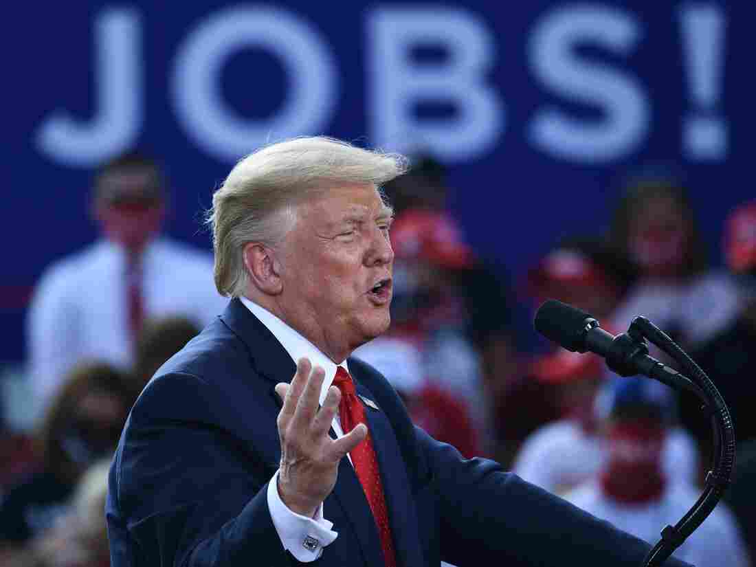 President Donald Trump talking about the economy on August 17, 2020 in Oshkosh, Wisconsin.