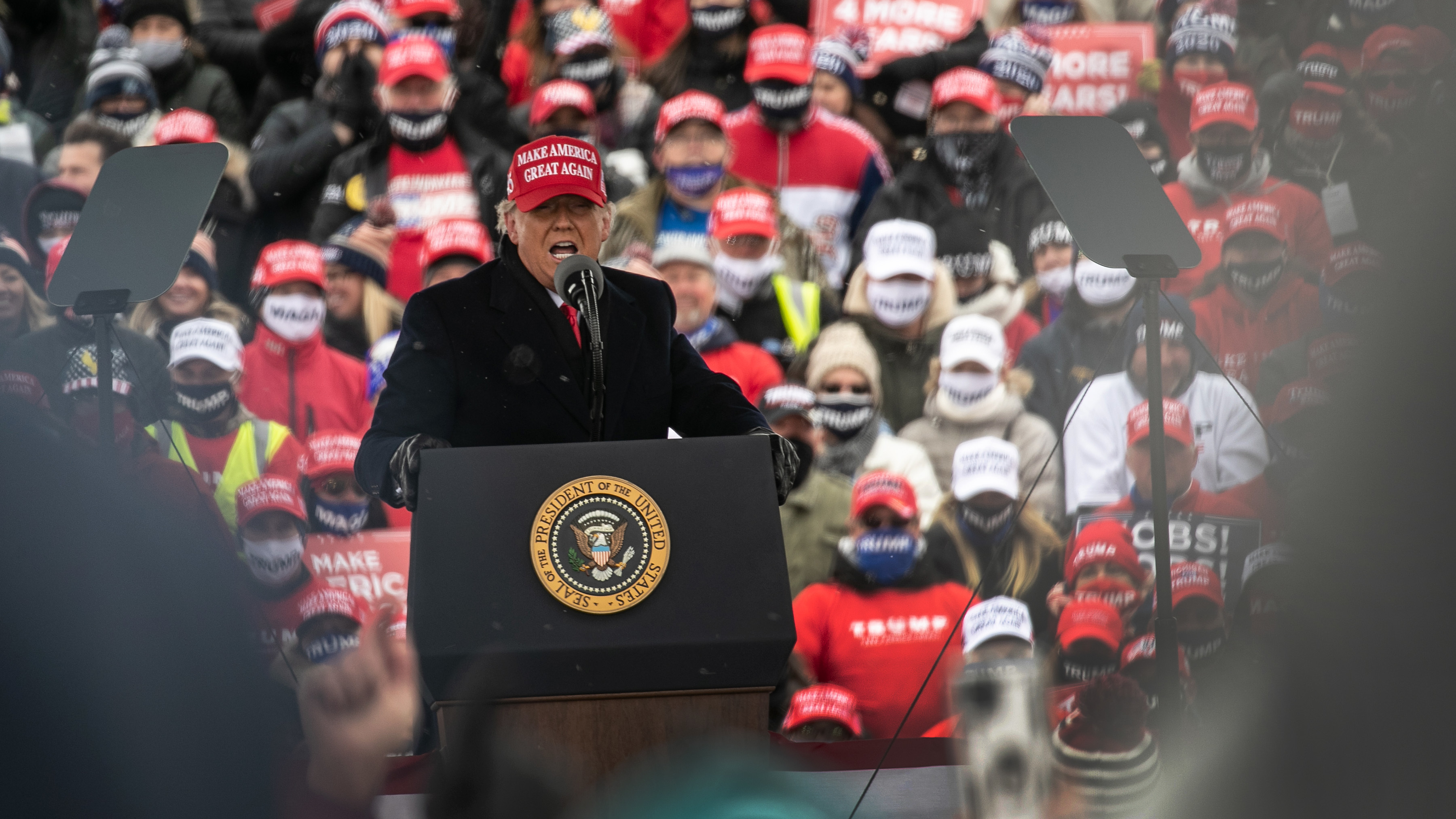President Trump addresses supporters Sunday at a campaign rally in Macomb County, Mich. (Getty Images)
